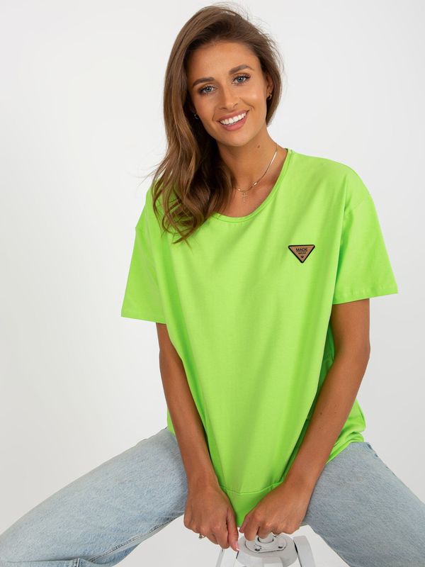 Fashionhunters Lime oversized blouse with round neckline