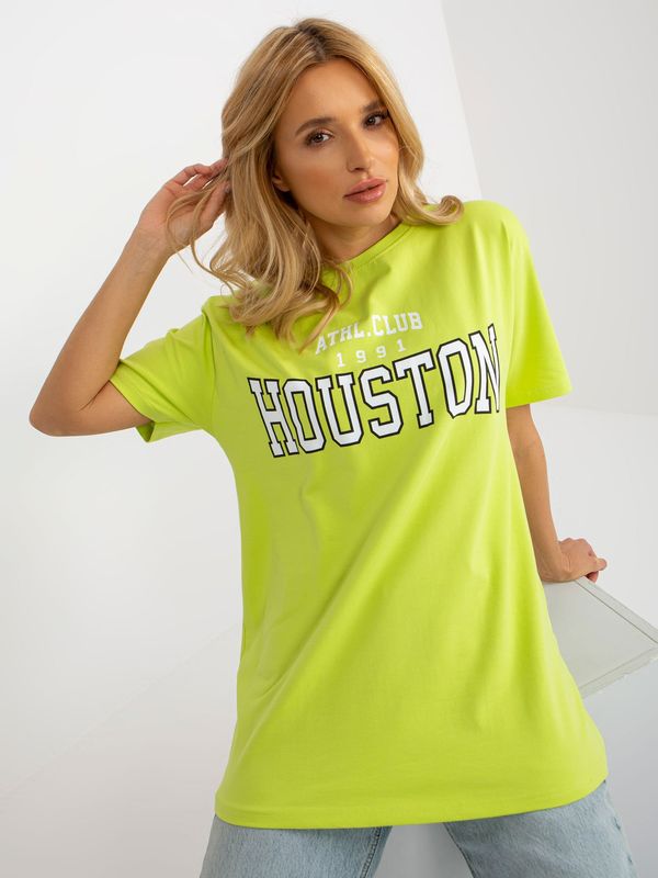 Fashionhunters Lime women's loose T-shirt with inscription