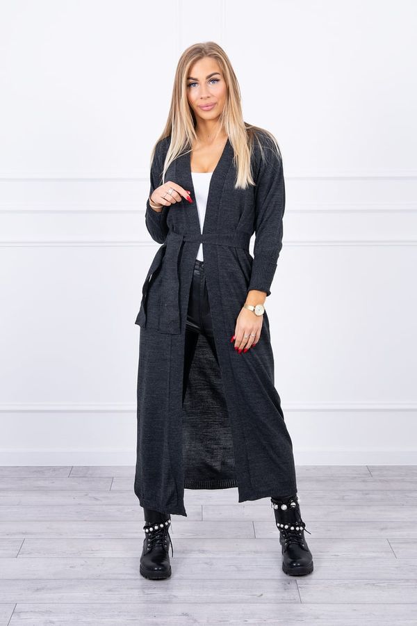 Kesi Long cardigan sweater with a tie at the waist made of graphite