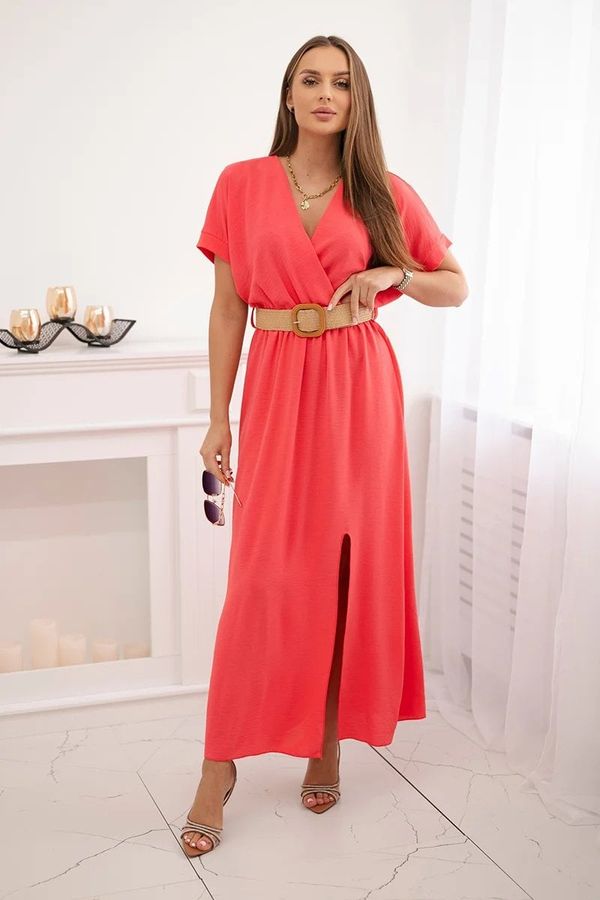 Kesi Long dress with decorative belt Pink Neon