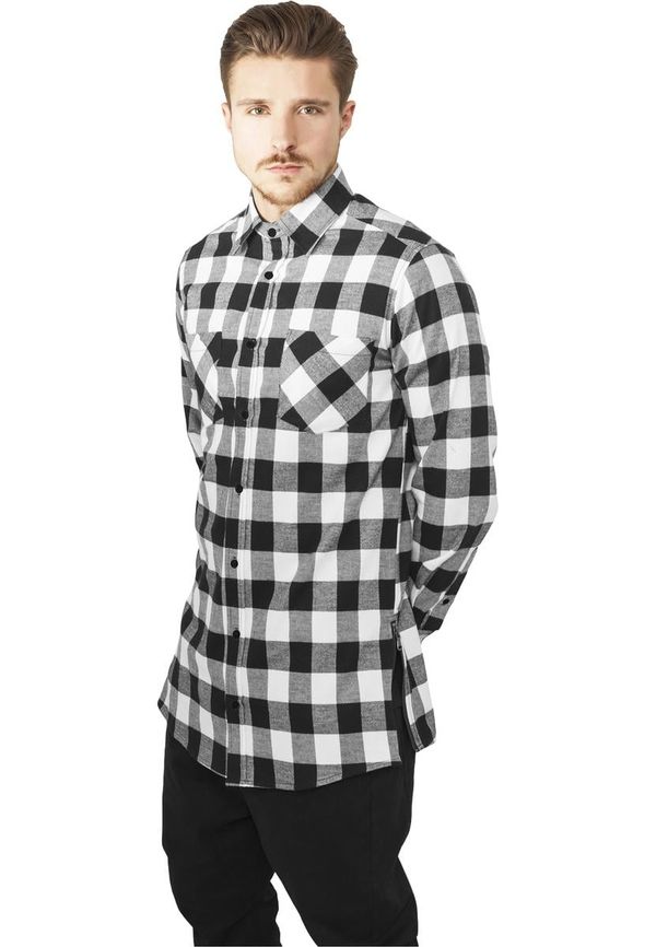 UC Men Long plaid flannel shirt with side zipper blk/wht