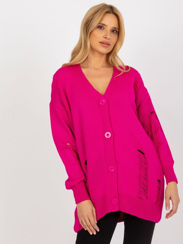 Fashionhunters Loose fuchsia cardigan with holes from RUE PARIS