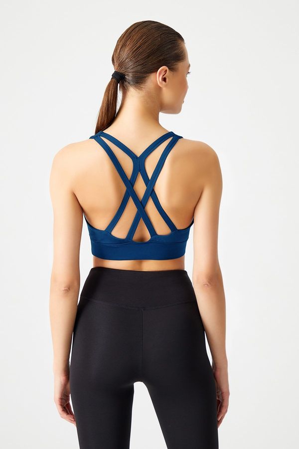 LOS OJOS LOS OJOS Navy Blue Supported Back Detailed Covered Sports Bra