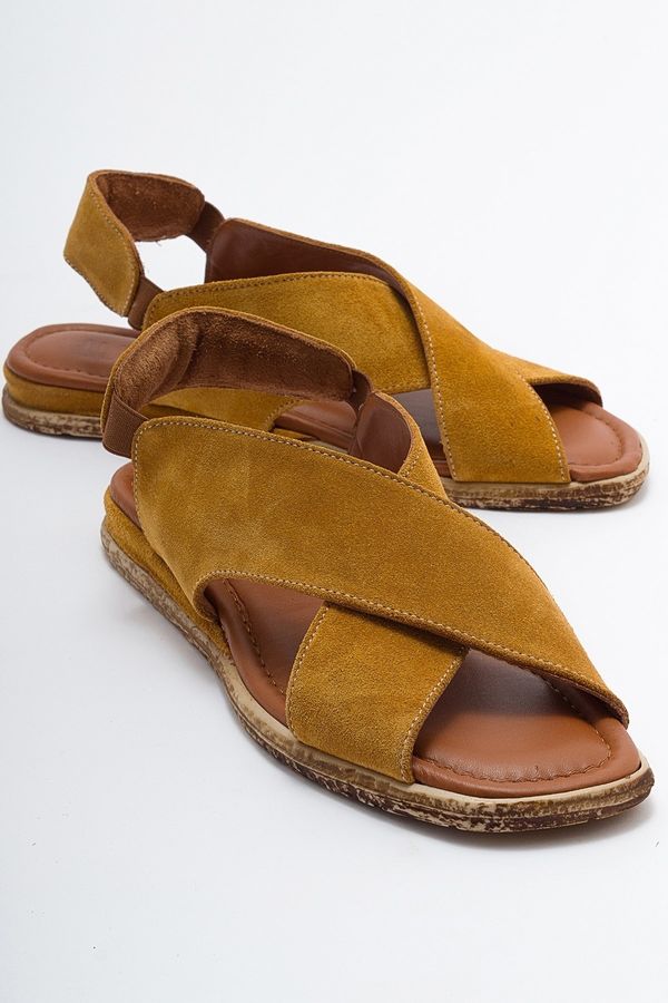 LuviShoes LuviShoes 706 Women's Sandals From Genuine Leather and Mustard Suede.