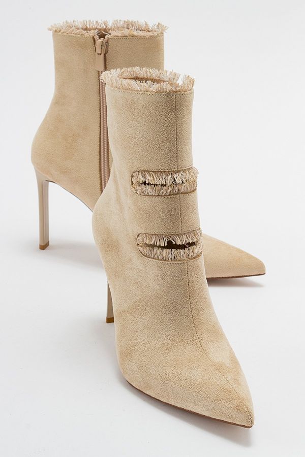 LuviShoes LuviShoes BARLE Women's Beige Suede Heeled Boots.