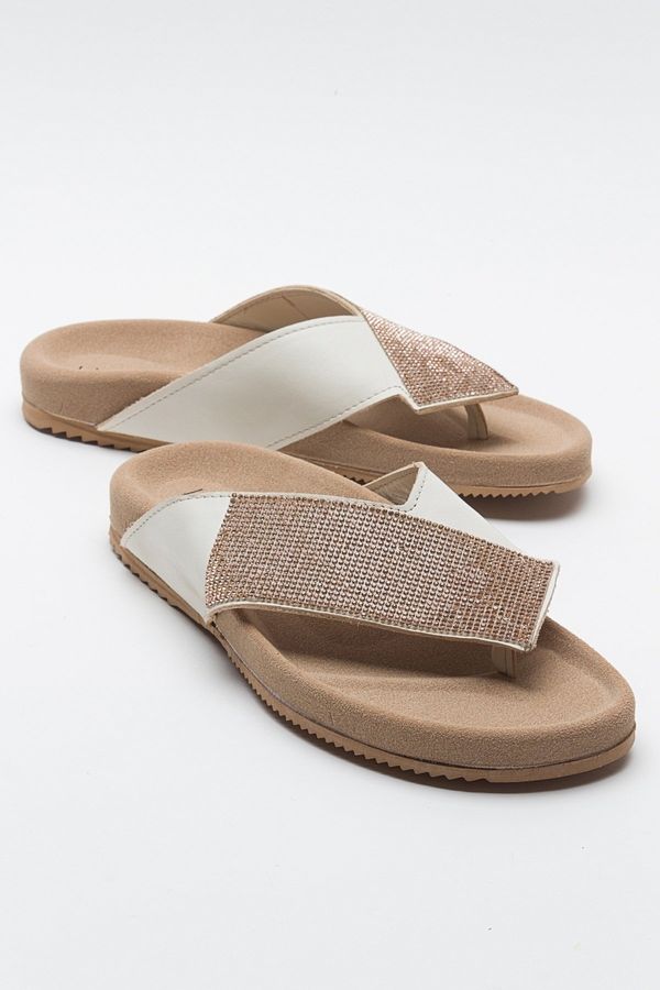 LuviShoes LuviShoes BEEN Women's Cream Stone Leather Flip-Flops