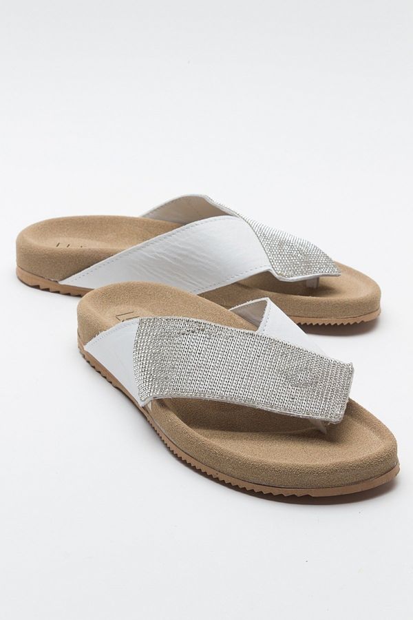 LuviShoes LuviShoes BEEN Women's White Stone Leather Flip Flops