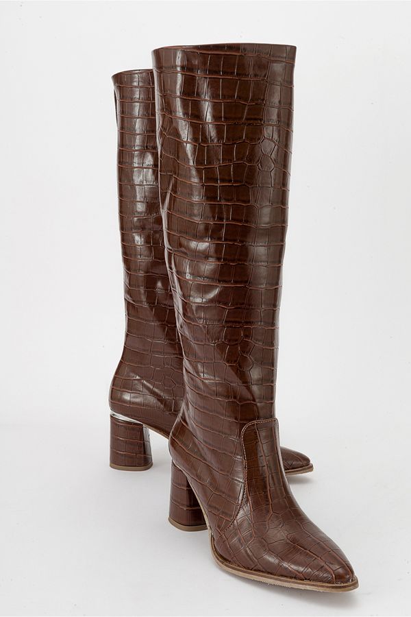 LuviShoes LuviShoes BELIS Tan Print Women's Heeled Boots