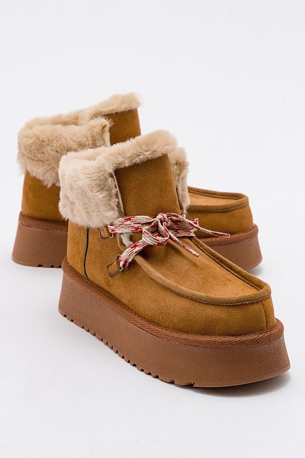 LuviShoes LuviShoes BLAUS Tan Suede Shearling Thick Sole Women's Sports Boots
