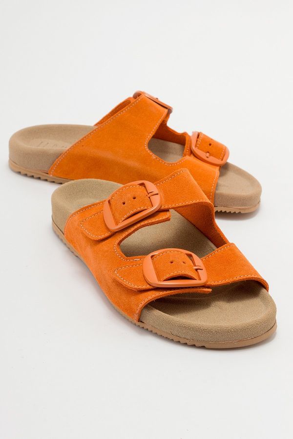 LuviShoes LuviShoes CHAMB Orange Suede Genuine Leather Women's Slippers.