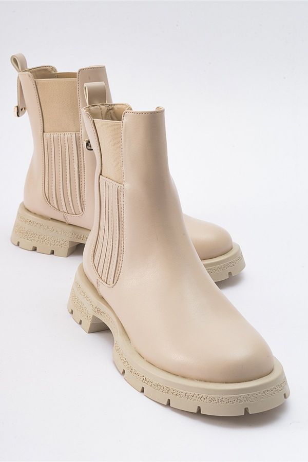 LuviShoes LuviShoes DENIS Beige Women's Elasticated Chelsea Boots.