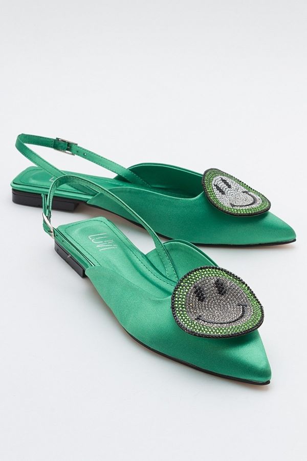 LuviShoes LuviShoes GEVEL Women's Green Satin Flats.