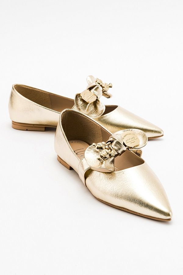 LuviShoes LuviShoes HELSI Women's Gold Bow Flat Flats