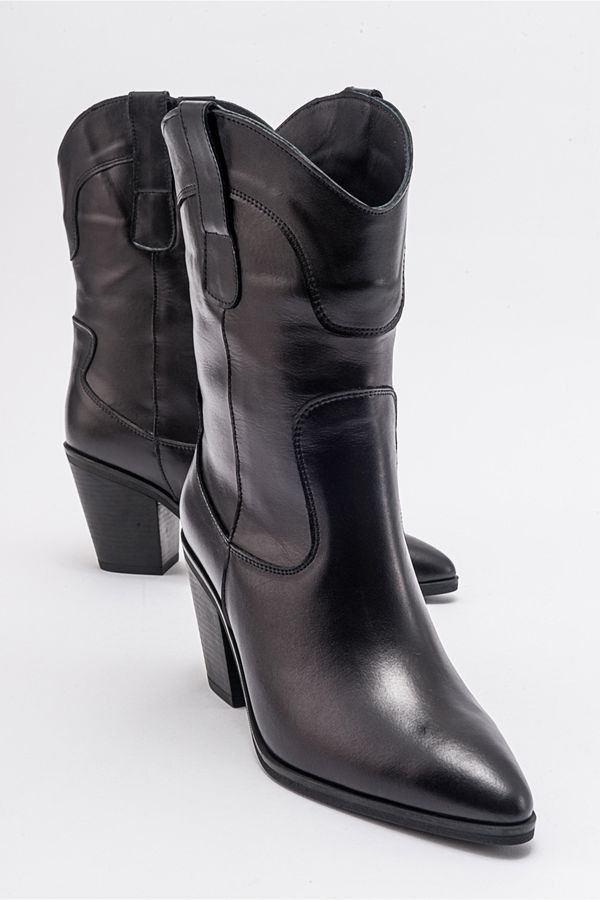 LuviShoes LuviShoes HOPEN Black Skin Genuine Leather Women's Heeled Boots
