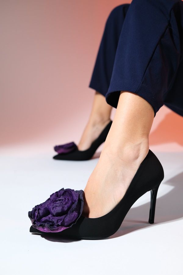 LuviShoes LuviShoes JASON Women's Black Floral Stiletto Heel Shoes