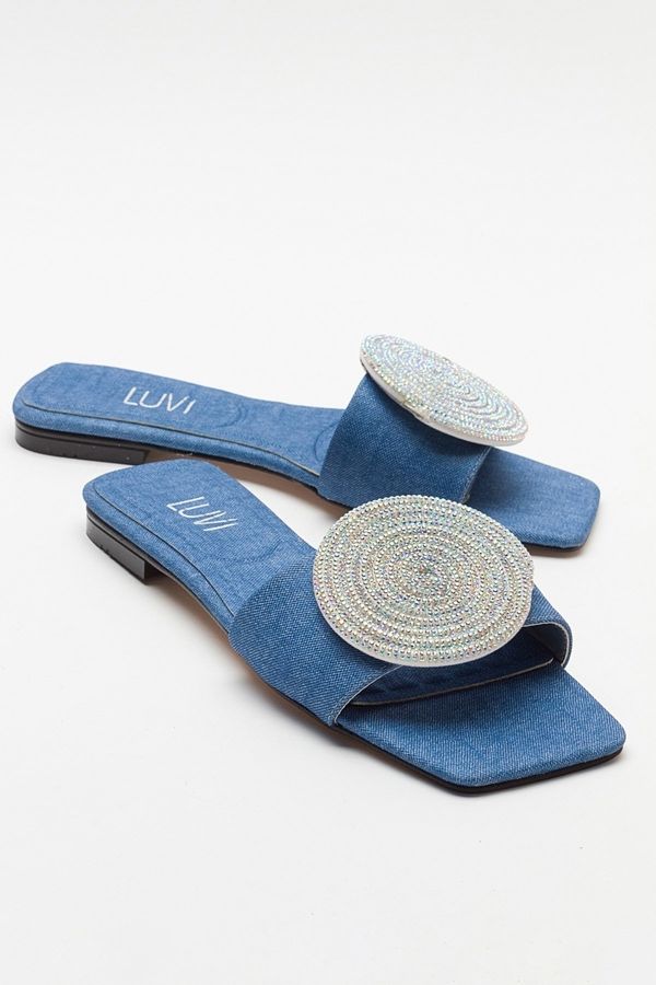 LuviShoes LuviShoes KLAP Jeans Women's Slippers with Blue Stones