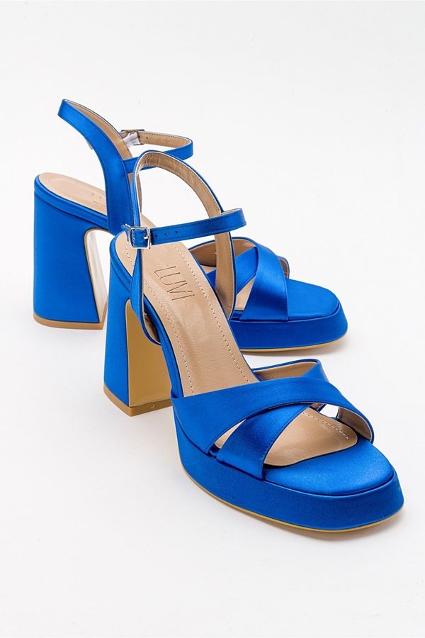 LuviShoes LuviShoes Lello Royal Blue Satin Women's Heeled Shoes