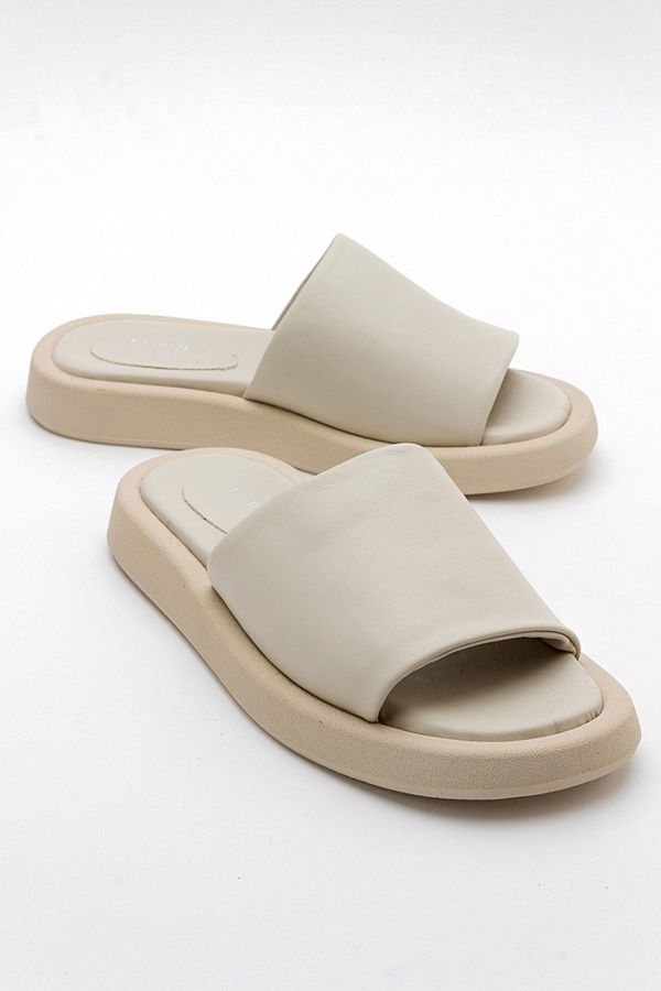 LuviShoes LuviShoes MONA Women's Beige Genuine Leather Slippers