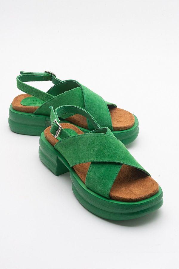 LuviShoes LuviShoes Most Women's Green Suede Genuine Leather Sandals