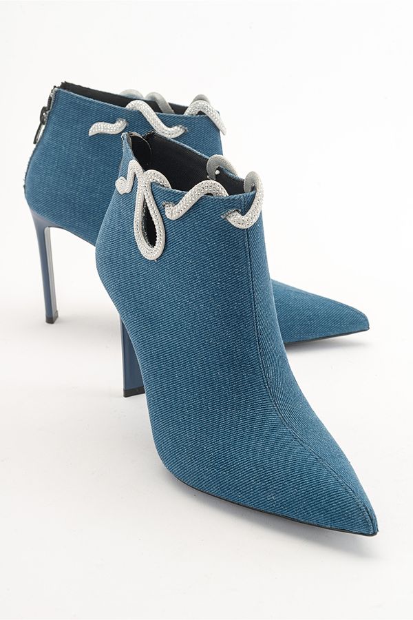 LuviShoes LuviShoes NAVAS Denim Blue Women's Heeled Boots