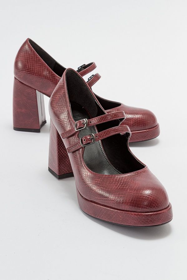 LuviShoes LuviShoes OREAS Women's Claret Red Pattern Heeled Shoes