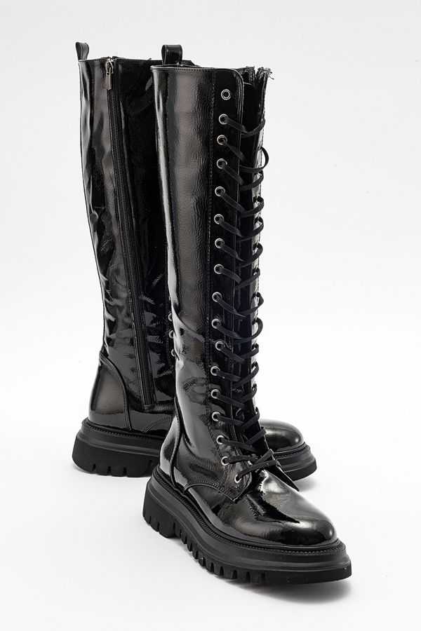 LuviShoes LuviShoes PEGOS Women's Black Wrinkled Lace Up Zippered Boots