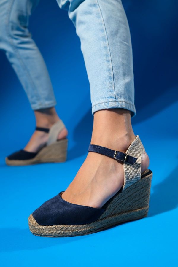 LuviShoes LuviShoes SINTA Denim Blue Suede Leather Women's Heeled Sandals