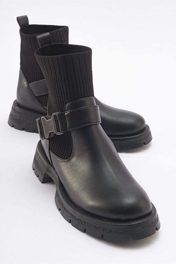 LuviShoes LuviShoes VALON Black Women's Boots with Buckle Knitwear and Detail.