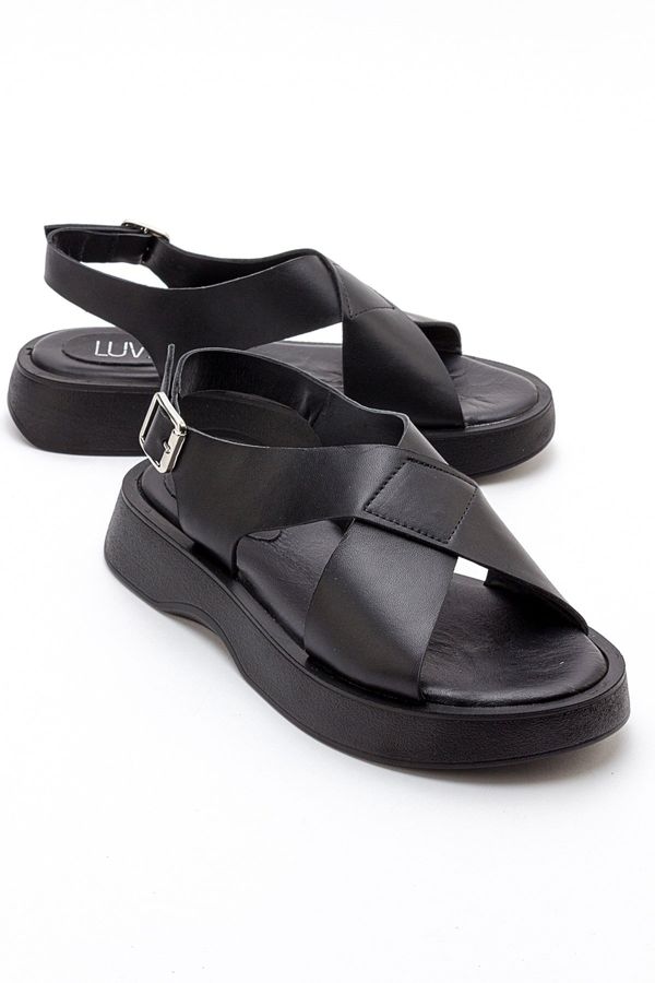 LuviShoes LuviShoes VOGG Black Skin Genuine Leather Women's Sandals