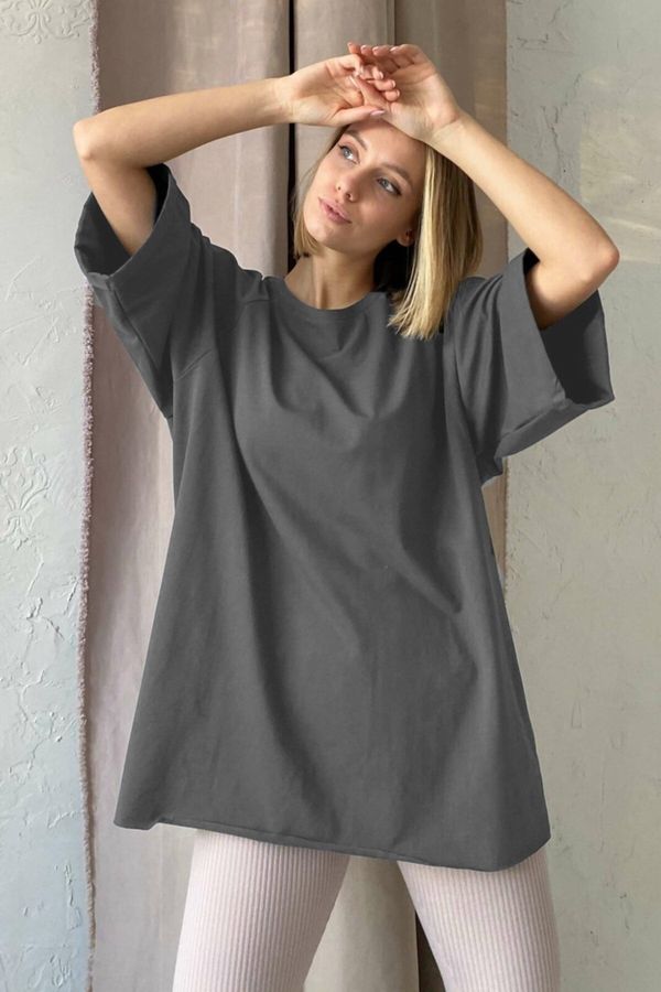 Madmext Madmext Anthracite Oversize Basic Women's T-Shirt