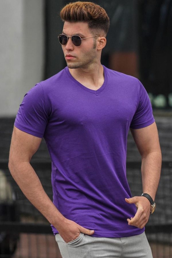 Madmext Madmext Basic V Neck Purple T-Shirt 5281