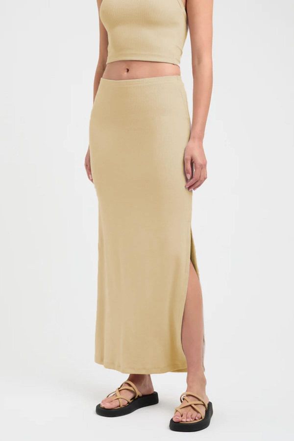 Madmext Madmext Beige Basic Slit Detailed Women's Long Skirt