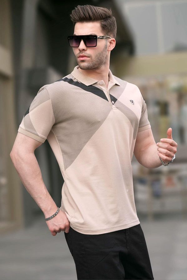 Madmext Madmext Beige Patterned Polo Neck Men's T-Shirt 6081