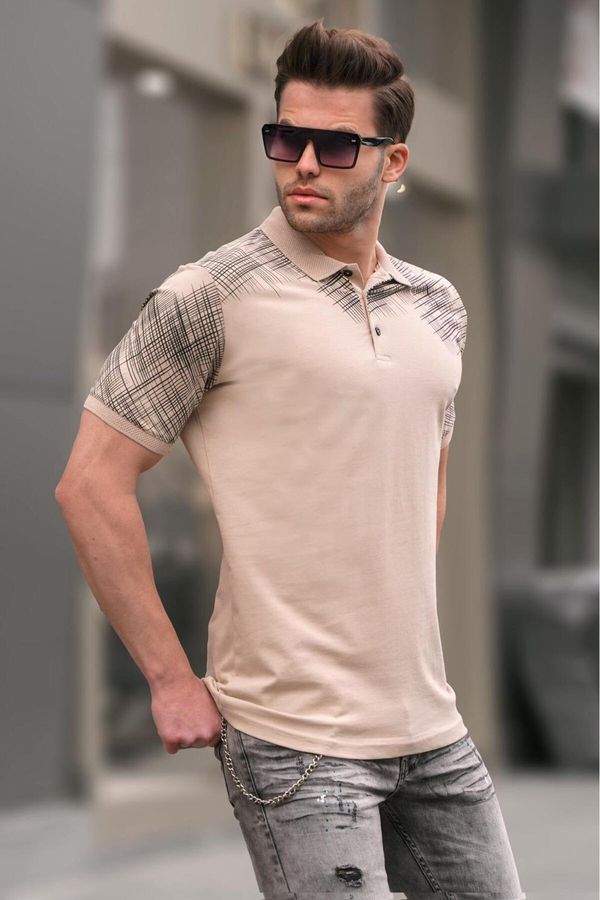 Madmext Madmext Beige Patterned Polo Neck Men's T-Shirt 6082