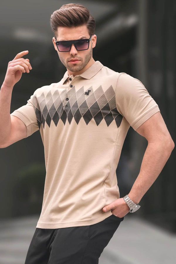 Madmext Madmext Beige Patterned Polo Neck Men's T-Shirt 6106