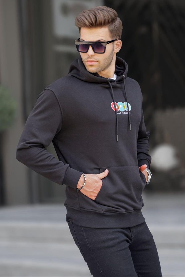 Madmext Madmext Black Men's Hoodie with Embroidery Sweatshirt 6145