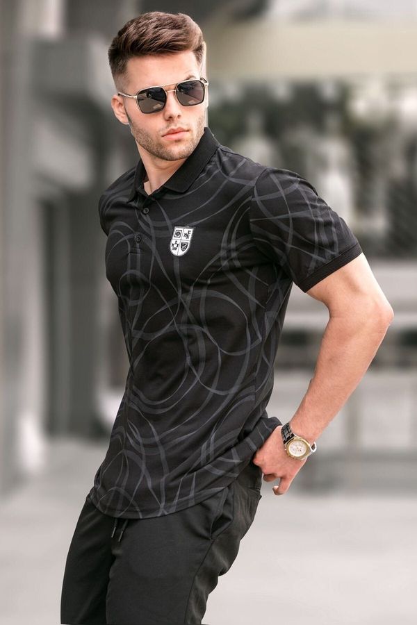 Madmext Madmext Black Patterned Polo Neck T-Shirt 5873