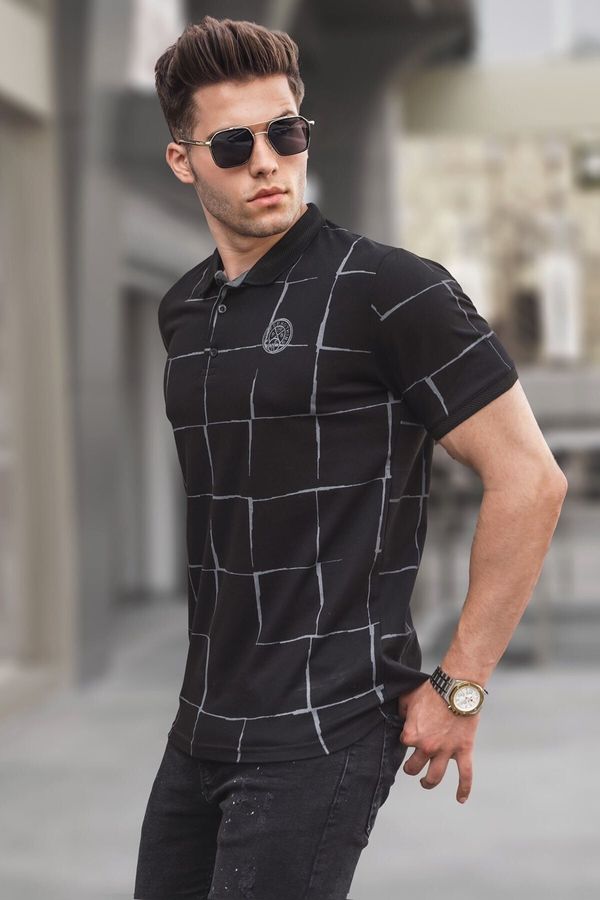 Madmext Madmext Black Patterned Polo Neck T-Shirt 5887