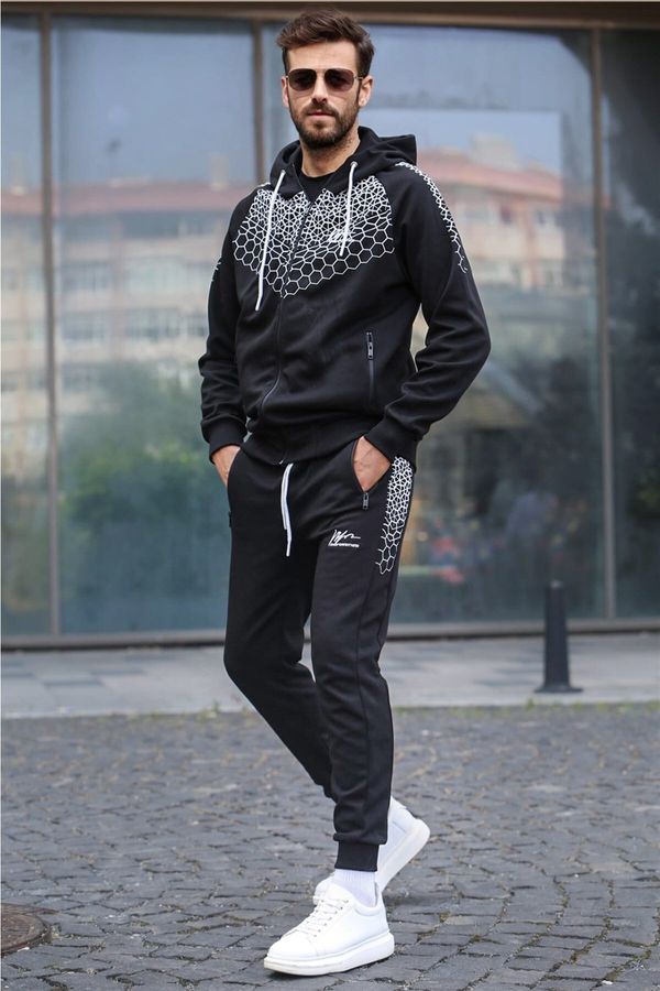 Madmext Madmext Black Printed Hoodie and Tracksuit Set 5906