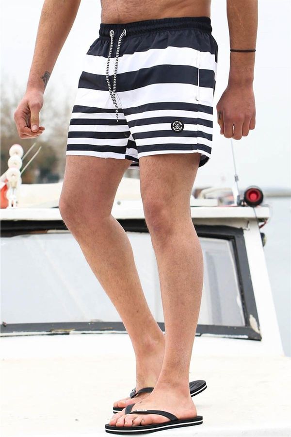 Madmext Madmext Black Striped Men's Marine Shorts 6361