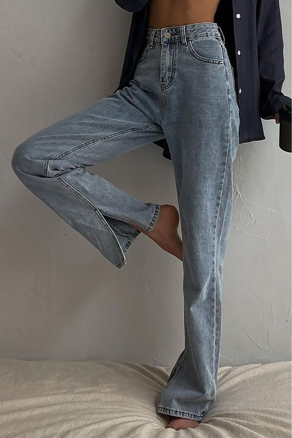 Madmext Madmext Blue High Waist Women's Jeans with Slits