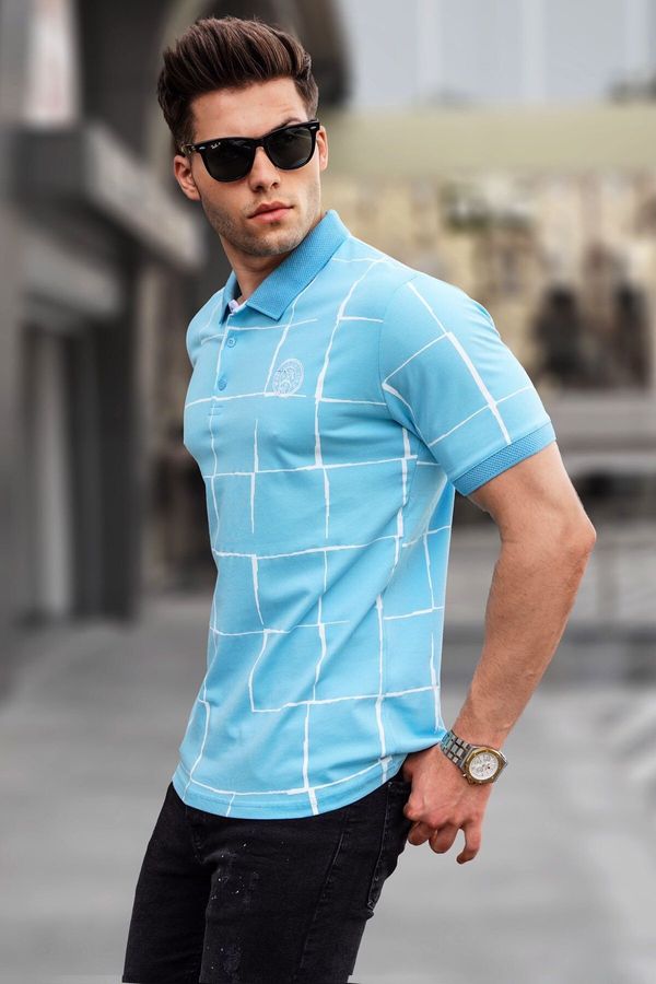 Madmext Madmext Blue Patterned Polo Neck T-Shirt 5887