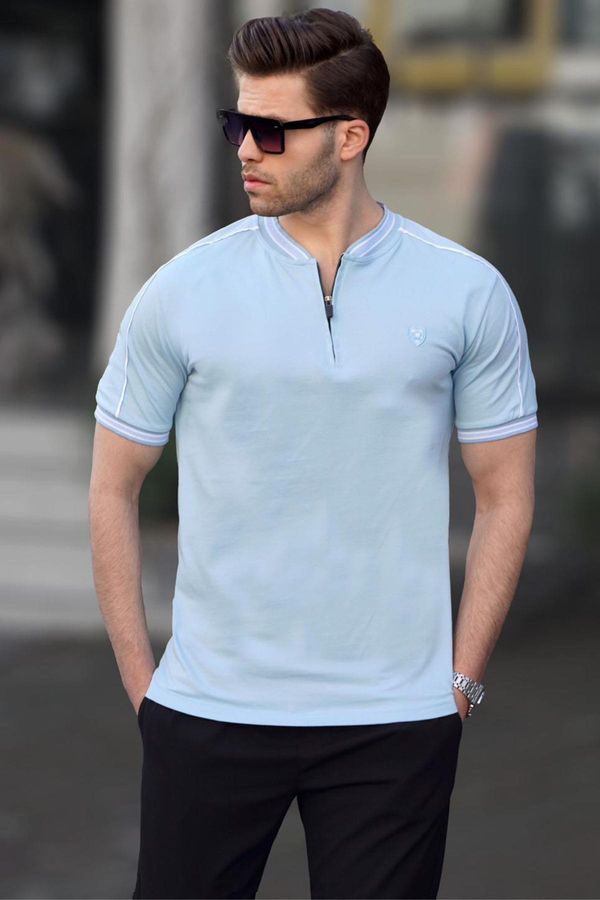 Madmext Madmext Blue Polo Collar Men's T-Shirt 9281