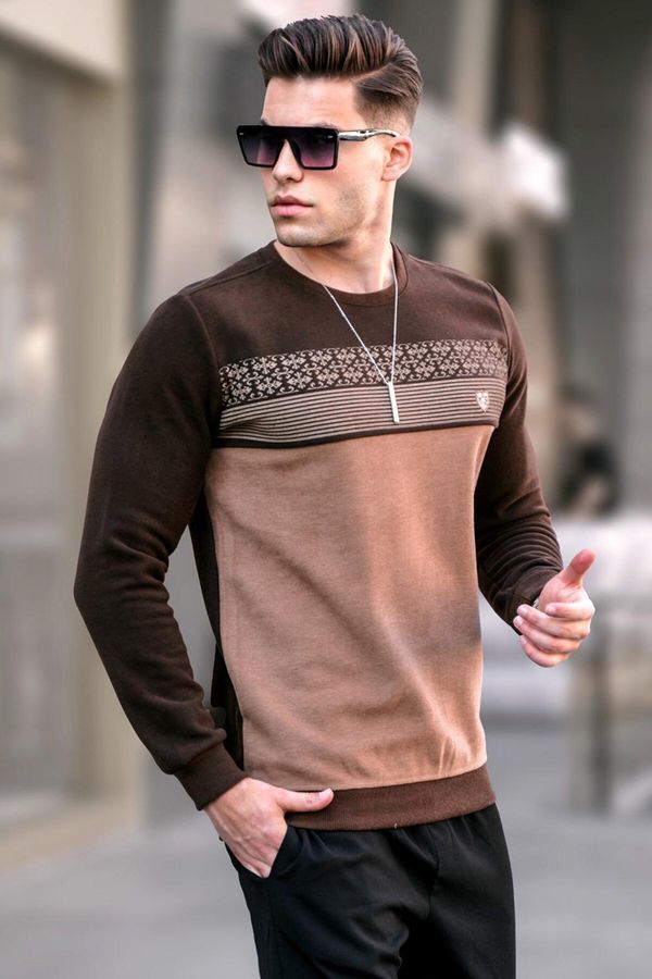 Madmext Madmext Brown Patterned Crewneck Knitwear Sweater 5964