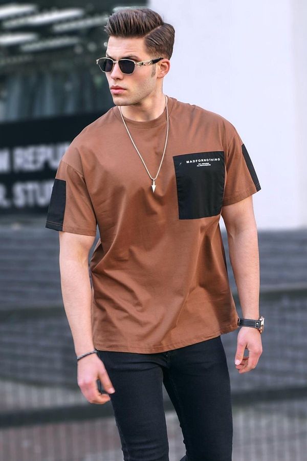 Madmext Madmext Brown Pocket Detailed Men's Basic T-Shirt