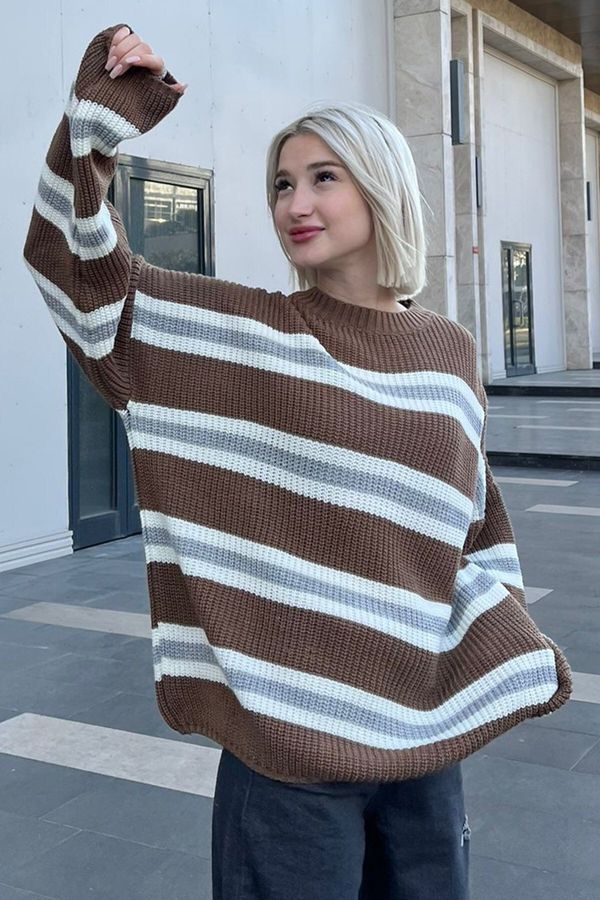 Madmext Madmext Brown Striped Knitwear Sweater