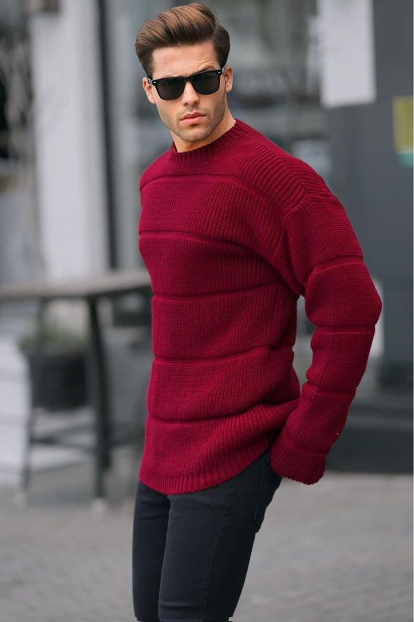 Madmext Madmext Burgundy Crew Neck Knitted Sweater 6855