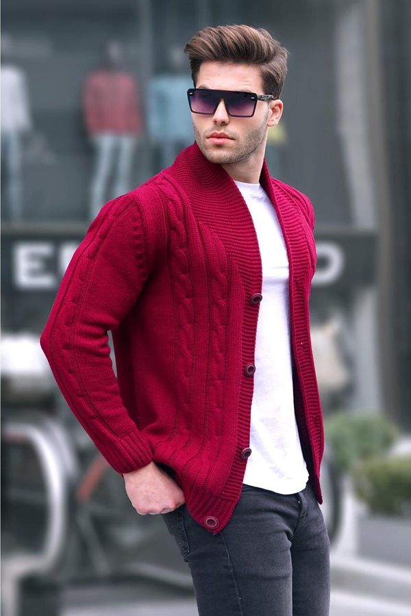 Madmext Madmext Burgundy Knitted Men's Cardigan 9053