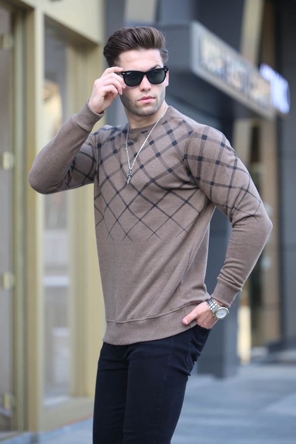 Madmext Madmext Camel Patterned Crewneck Knitwear Sweater 6019