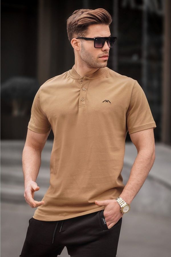 Madmext Madmext Cappuccino Colored Large Collar Men's T-Shirt 6067